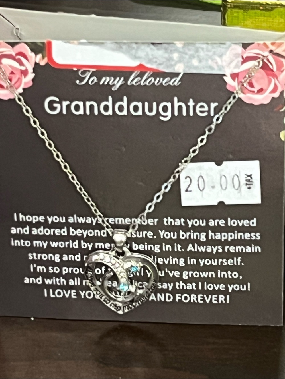 Granddaughter Silver Heart Pendant Necklace with Crystal Accent